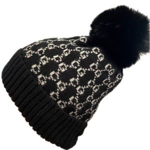 Black CG super soft Beanie with Faux Fur PomPom